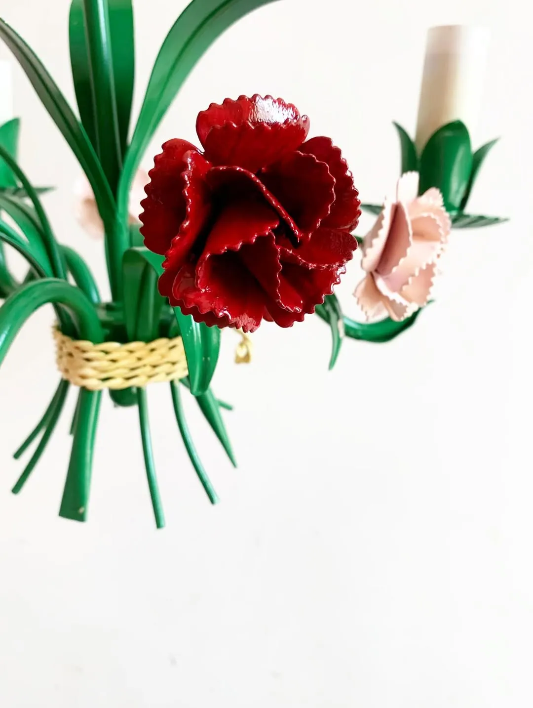 lustre-floral-oeillets-roses-vintage-luminaire-decoratif