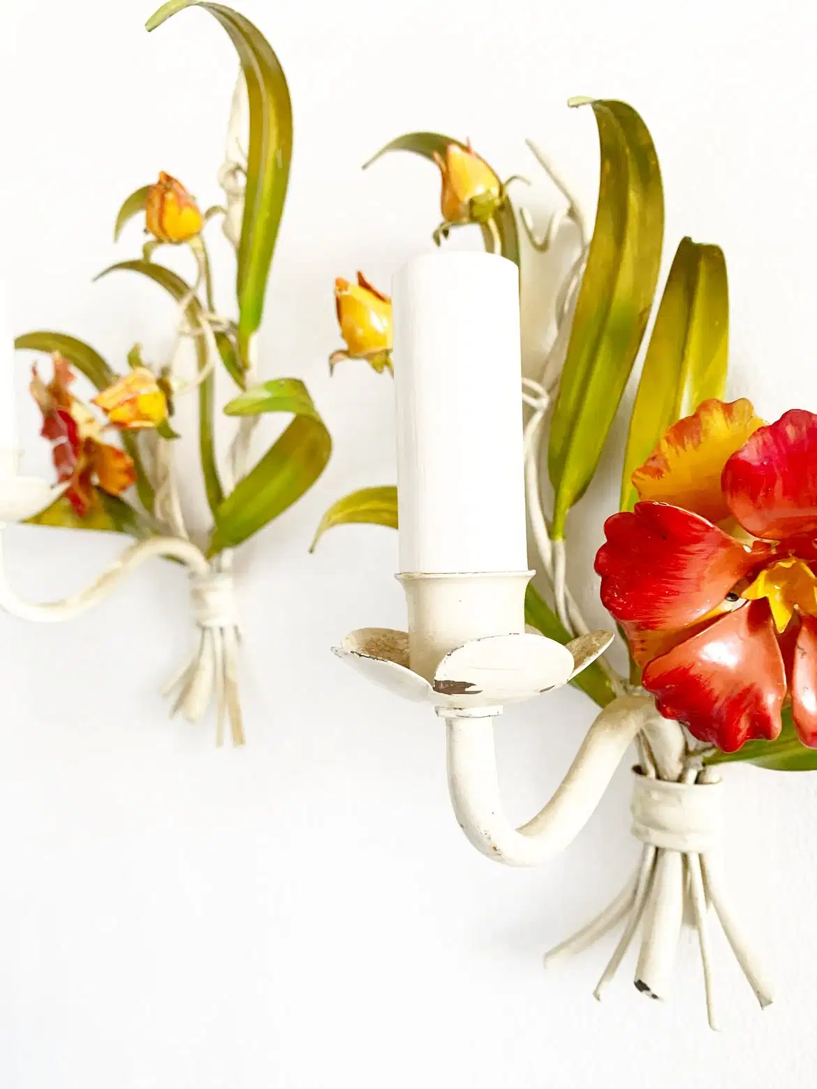 pair-of-italian-tole-wildflower-wall-sconces-1950s-red-orange-calliopsis-blooms